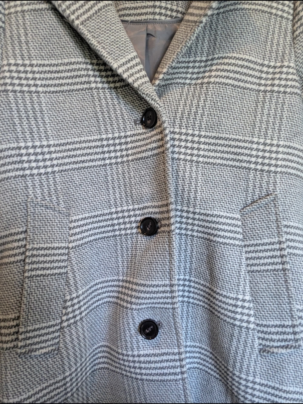 Abercrombie & Fitch Dad Pea Coat Grey Plaid Button Up Wool Blend Small Petite - Picture 6 of 16